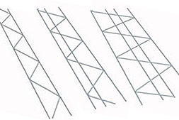 Three truss shape meshes with two, three, four longitudinal rods